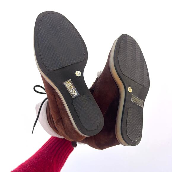 Napoleoni Perisa Suede Wedge Heeled Boots Shearling Camel 37 Lace Up Tan 7 - Picture 3 of 9